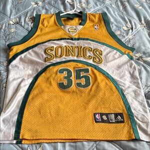 Adidas Sonics 35 Durant NBA Perforated Jersey in Gold and Green Small